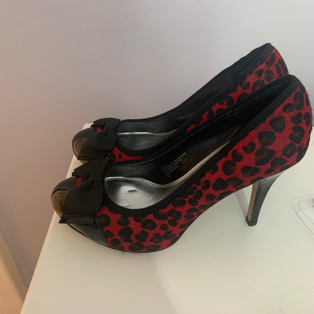 Red and black leopard print heels
